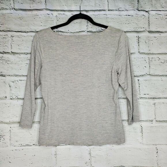 Magaschoni 3/4 Sleeve Silk Shirt Solid Gray Petite Medium casual square neck - Picture 4 of 6